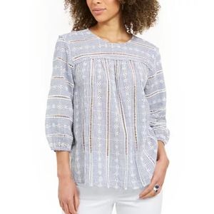 Style & Co Macy's Blue Cotton Eyelet Top